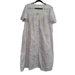 Vintage Nightgown Sz L Pink Floral Lace Trim grannycore Cottagecore Sleepwear